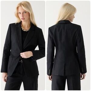 J.Crew Helena Stretch Linen Single Breasted Blazer Black Sz 14